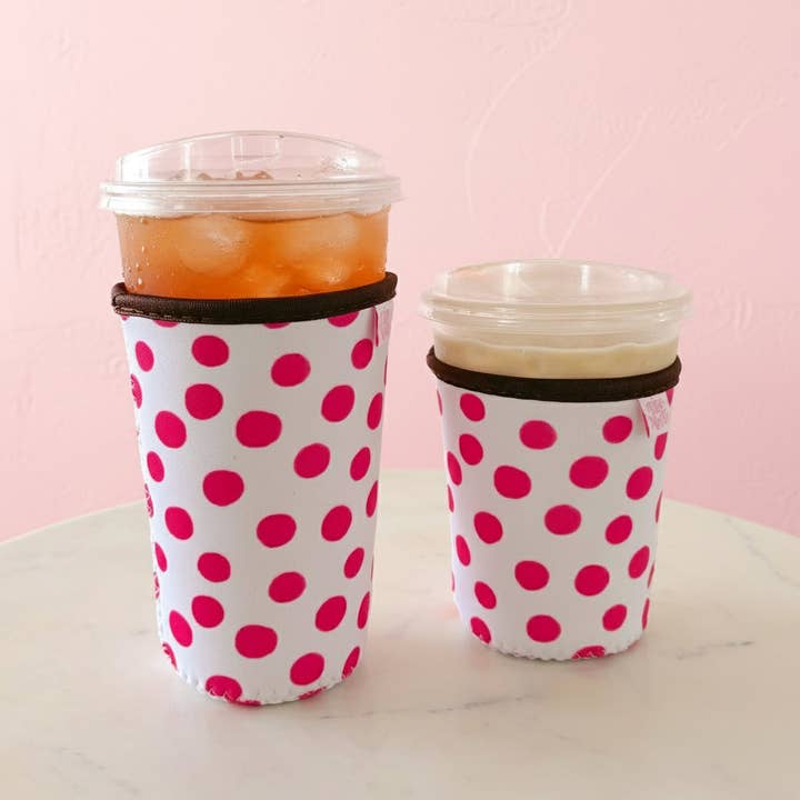 Coffee Cup Cover - Pink Polka Dots - Iced Drink Sleeve for wholesale by Elle Nicole