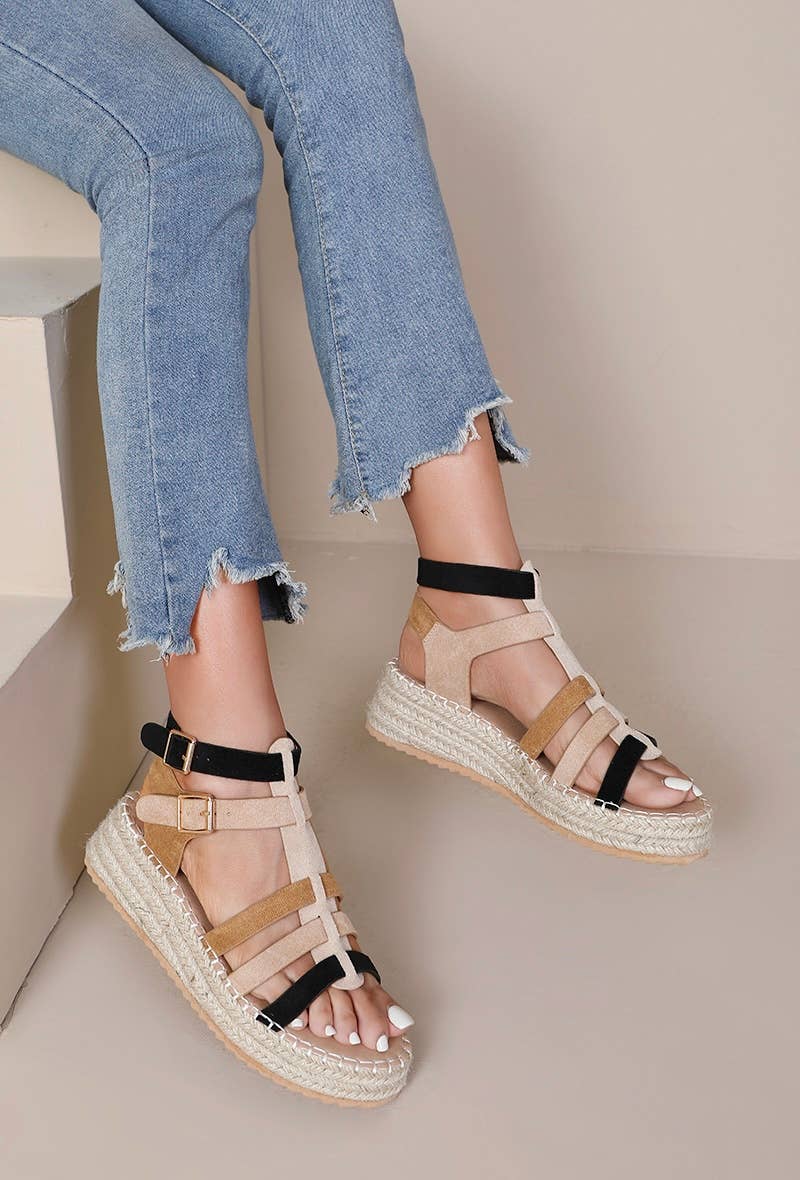 Joia Paris - Wholesale Sandals - Women's - Trendy multicolored flat gladiator espadrille H8-8885