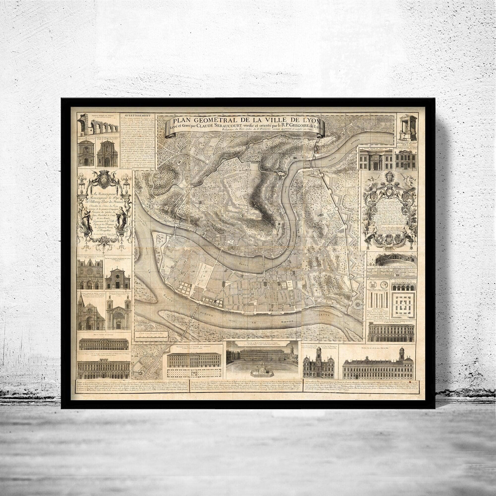 OldCityPrints - Old Maps and Posters – wholesale Art print – Old Map of Lyon France 1740 Vintage Map of Lyon | Vintage Map Wall Art Print0