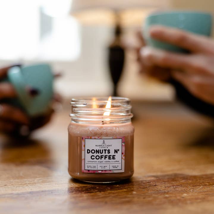 Nubble Light Candle - Wholesale Jar/Filled Candle - Donuts N' Coffee 8oz. Scented Soy Candle3