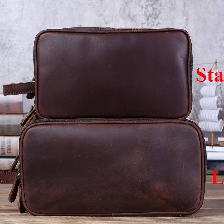 RockCow Leather Studio - Wholesale Toiletry Bag - Men's - Groomsmen Gift Personalized Leather Toiletry Bag Waterproof Leather Dopp Kit Men's Shaving Kit, Christmas Gift