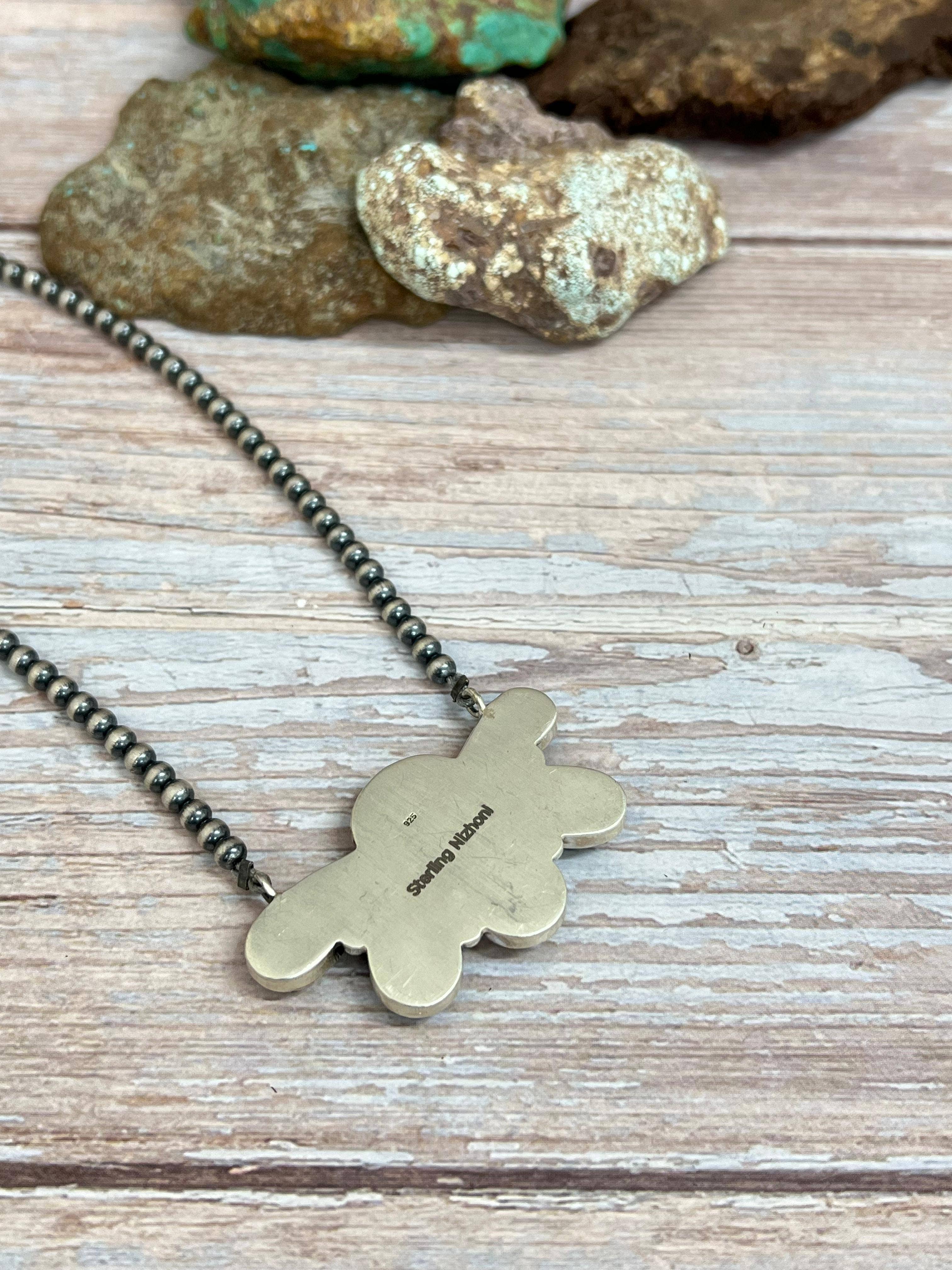 Nizhonitradersllc - Vendita all'ingrosso Collane di perline/perle - Collana artigianale in argento sterling con perline di turchese Blackjack firmata Nizhoni.6