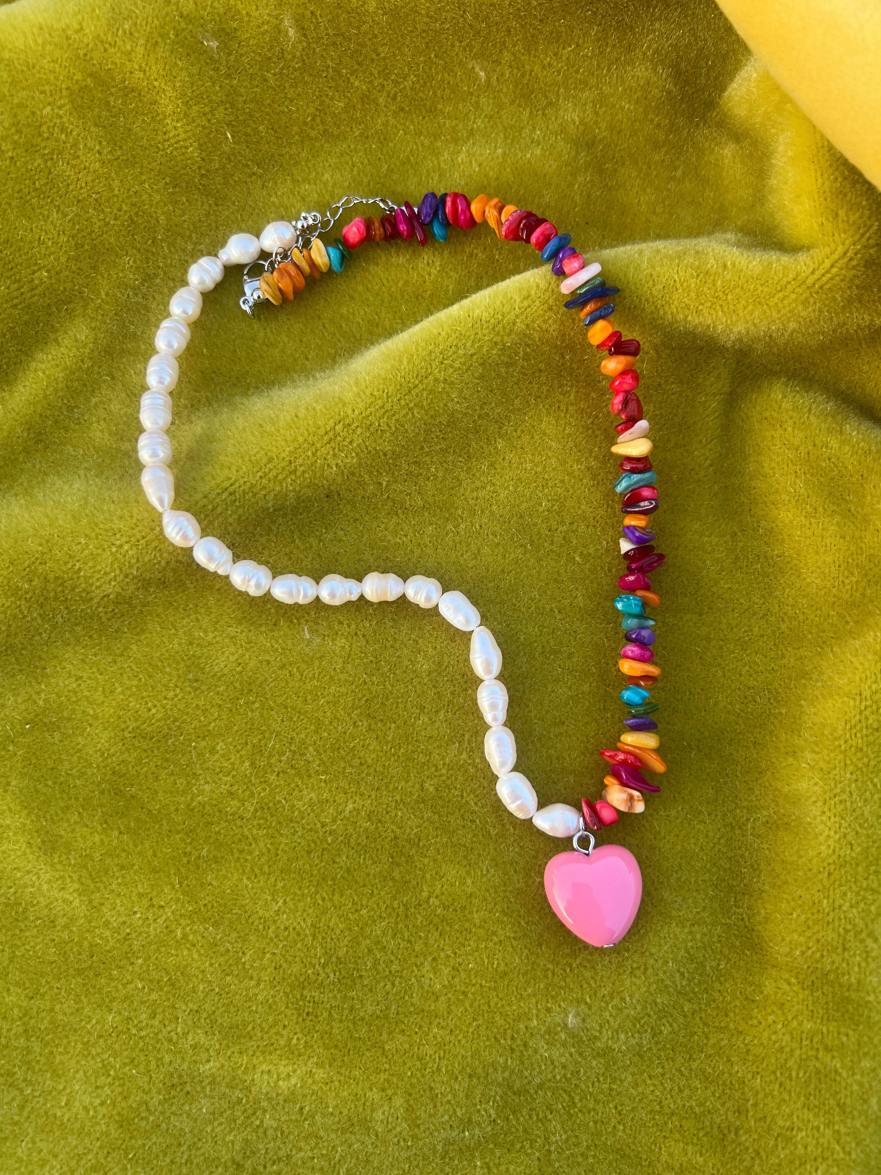 Rainbow Unicorn Birthday Surprise - Wholesale Beaded/Pearl Necklace - Bright Y2K Beaded Charm Necklace – Festival & Summer Jewelry2