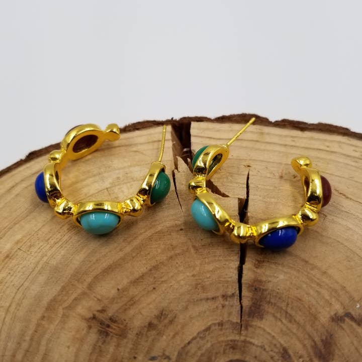 Vintage Mixed Natural Stone Gold Earrings for wholesale by CHAKRA JEWELRY