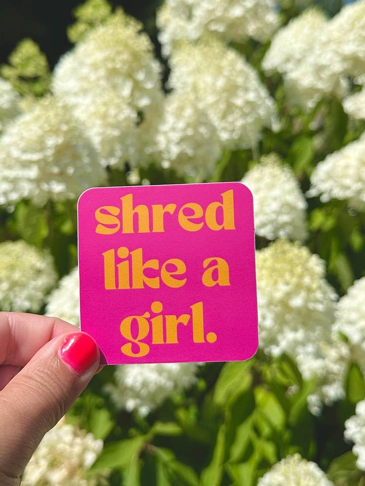 Shred like a Girl Sticker | Hot Pink + Orange | Weatherproof for wholesale by Lex Vize Creative Co.