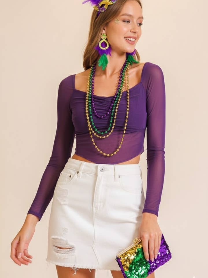 Top en résille Mardi Gras à manches longues 2 pour la vente par TIMING