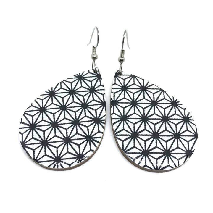 Schwarz-weiße Starburst-Tropfen-Ohrringe für den Großhandel von Prettykiku