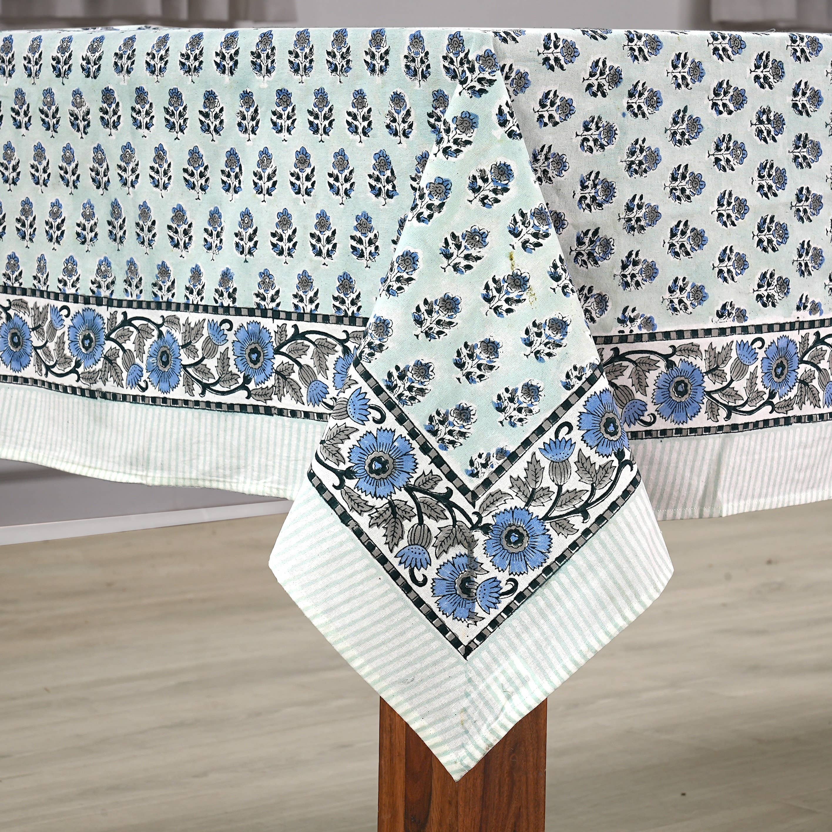 Cotton Print Club - Wholesale Tablecloth - Poppy Blue Block Print Tablecloth4