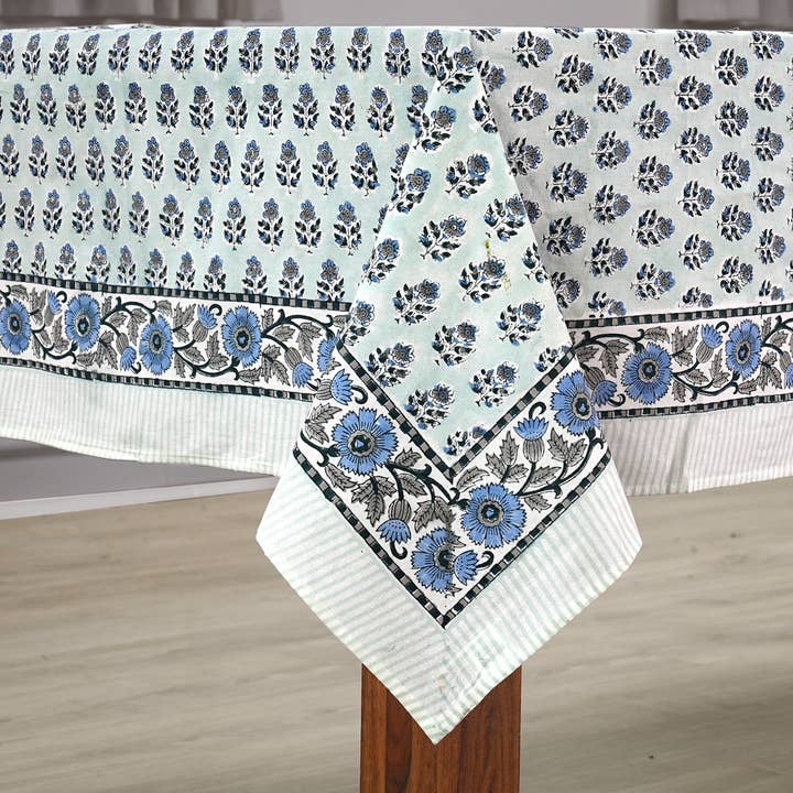 Cotton Print Club - Wholesale Tablecloth - Poppy Blue Block Print Tablecloth4
