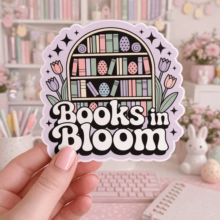 Books In Bloom Easter Spring Die Cut Sticker for wholesale by Auburn Row Design
