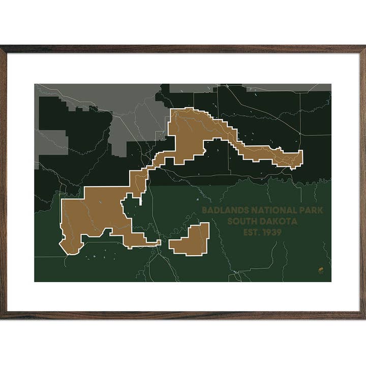 Carte du parc national des Badlands pour la vente par Muir Way