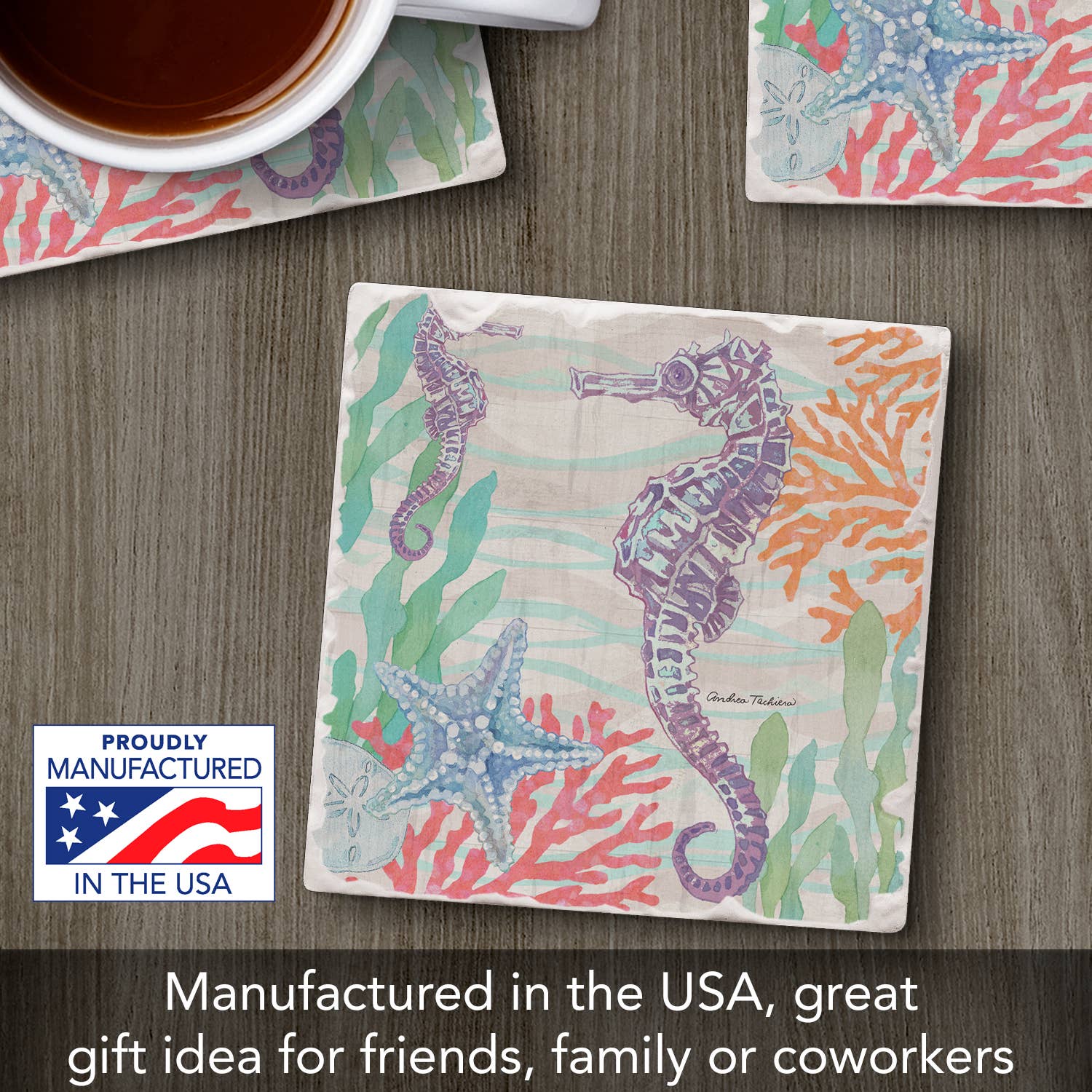 Conimar Promotions - Wholesale Coasters - "Salt & Sea-Seahorse" Single Absorbent Tumbled Tile Coaster4
