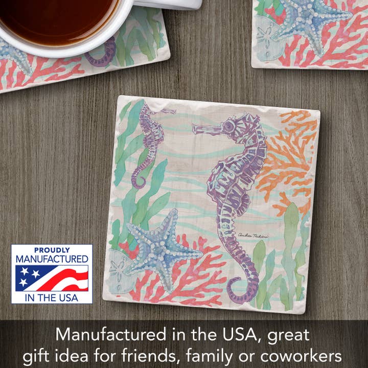 Conimar Promotions - Wholesale Coasters - "Salt & Sea-Seahorse" Single Absorbent Tumbled Tile Coaster4