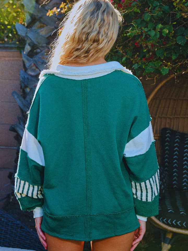 BUCKETLIST - Wholesale Tunic - Women's - T2004C French Terry Knit Color-block Collared Tunic Top25