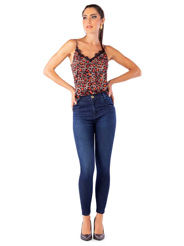 Denim byxor med elastan, smal och tryck upp för wholesale av ZUMBI Fashion Store