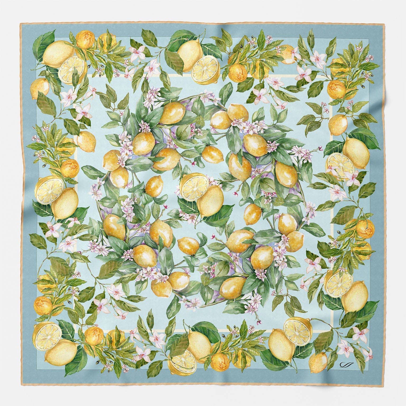 Elizabetta Made in Italy USA - Wholesale Scarf - Women's - Limoni Fioriti - Silk Foulard - Sky Blue0