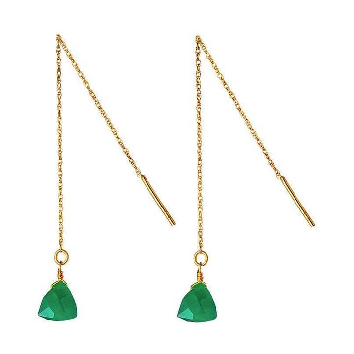 Pendientes colgantes de ónix verde chapado en oro para venta al por mayor de Juulry