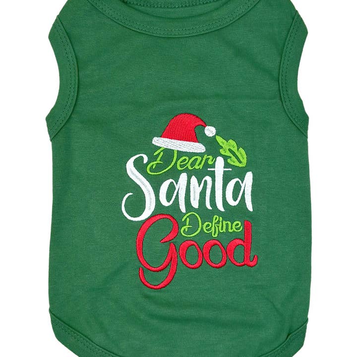 Red Dear Santa Define Good Dog T-Shirt Funny Holiday Pet Outfit for wholesale on Faire