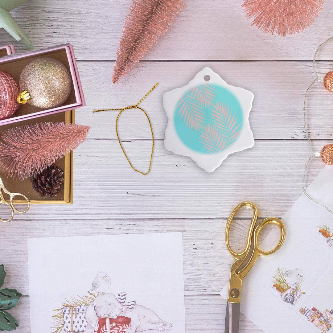 3dRose - Wholesale Ornament - 3dRose, Aloha Pink Palm Foliage Tropical on Blue Beach Pattern, Ornament5