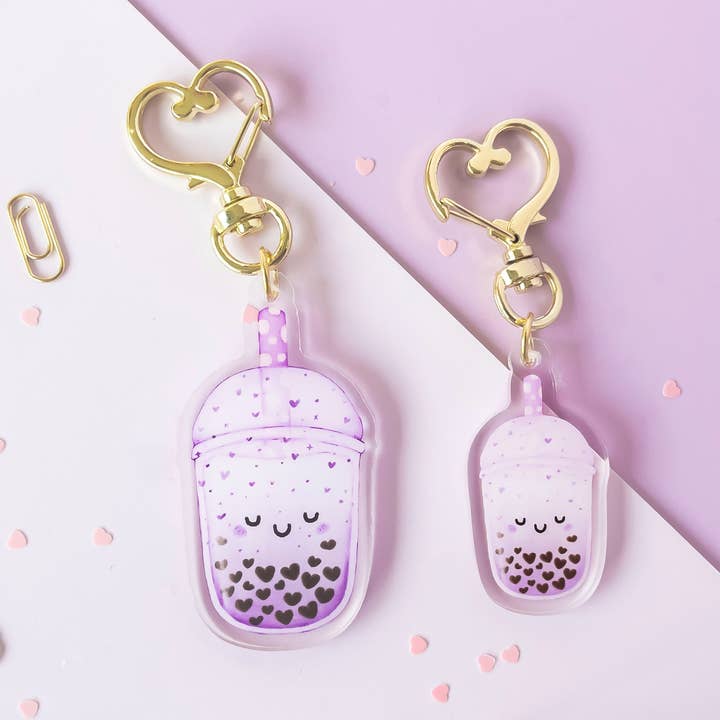 Porte-clés Taro Love Boba Tea/breloque transparente à double face pour la vente par Jino's Art