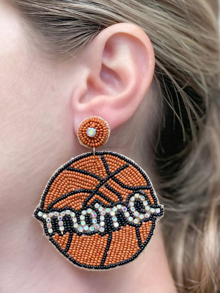 Glitzy Basketball Mama Beaded Dangle Earrings for wholesale by Prep Obsessed Wholesale