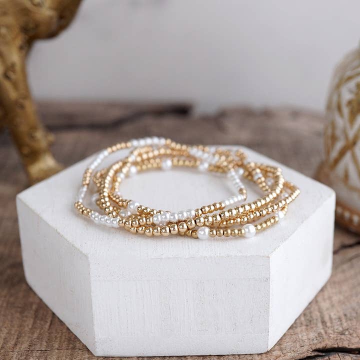 PennyLine inc - Wholesale Beaded Bracelet - Golden Whisper – Pearlized Beaded Bracelet Set3