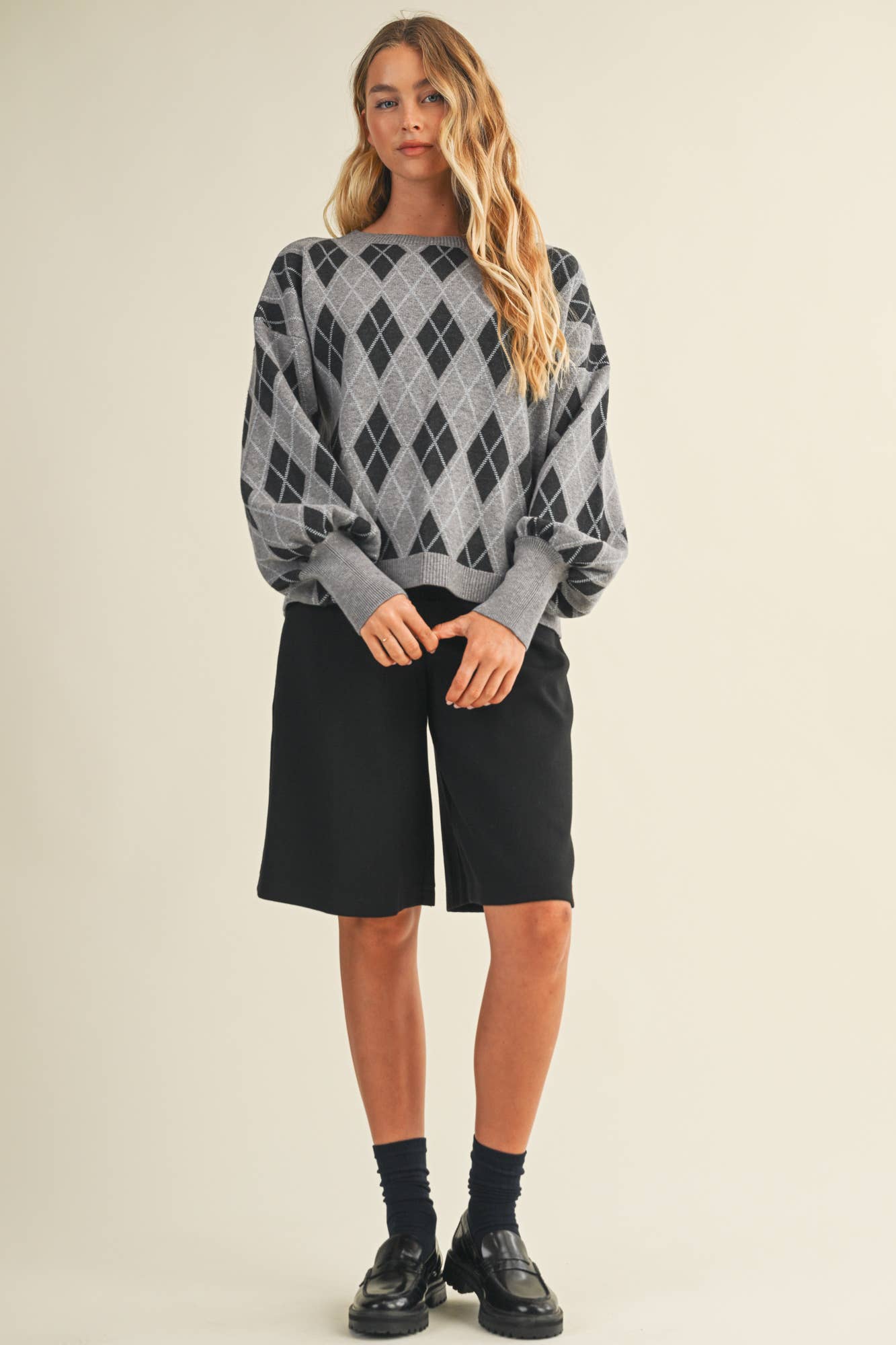 Mustard Seed - Wholesale Knit Sweater - Women's - ARGYLE PATTERN SWEATER TOP5