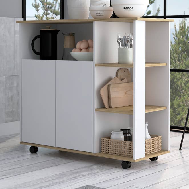 Chariot de cuisine St. Thomas, 4 étagères ouvertes pour la vente par Depot E-Shop