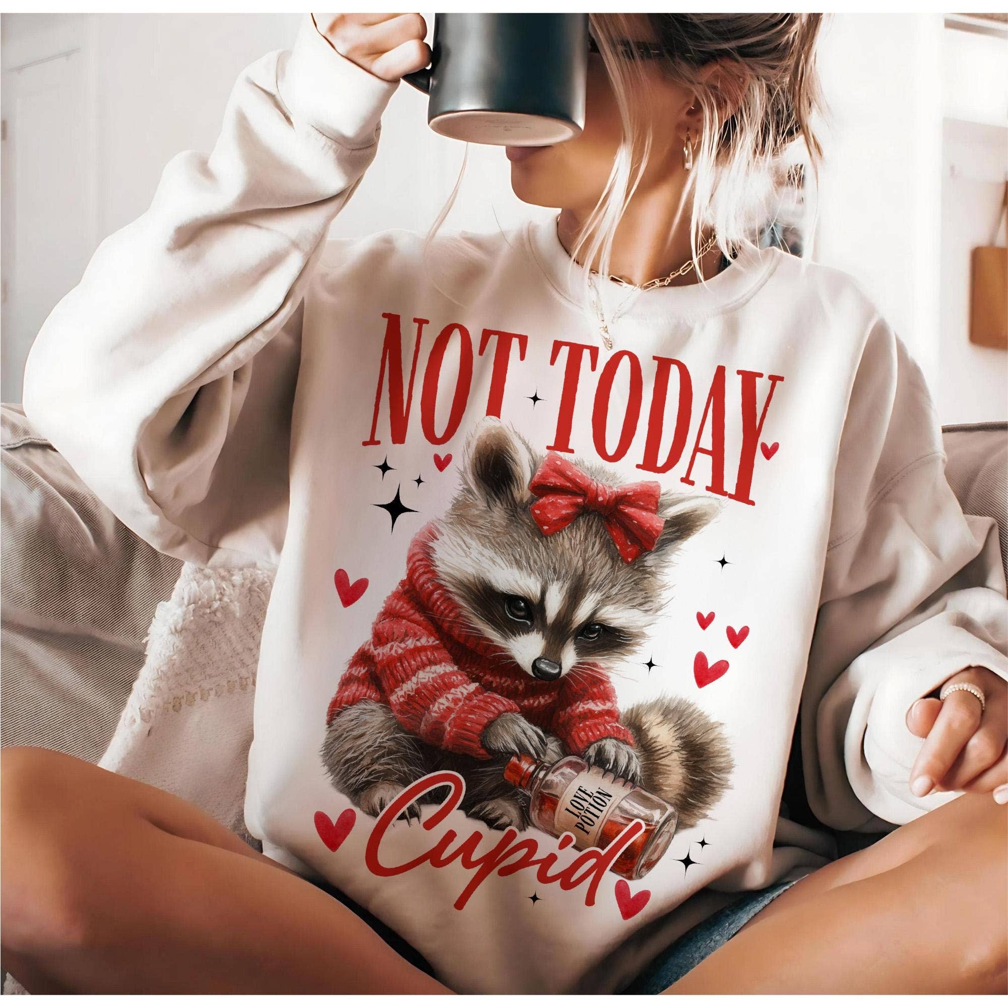 NVC Ecommerce LLC - Wholesale T-Shirt (Graphic) - Women's - Not Today Cupid Shirt, Funny Raccoon Valentines Day Sweater0