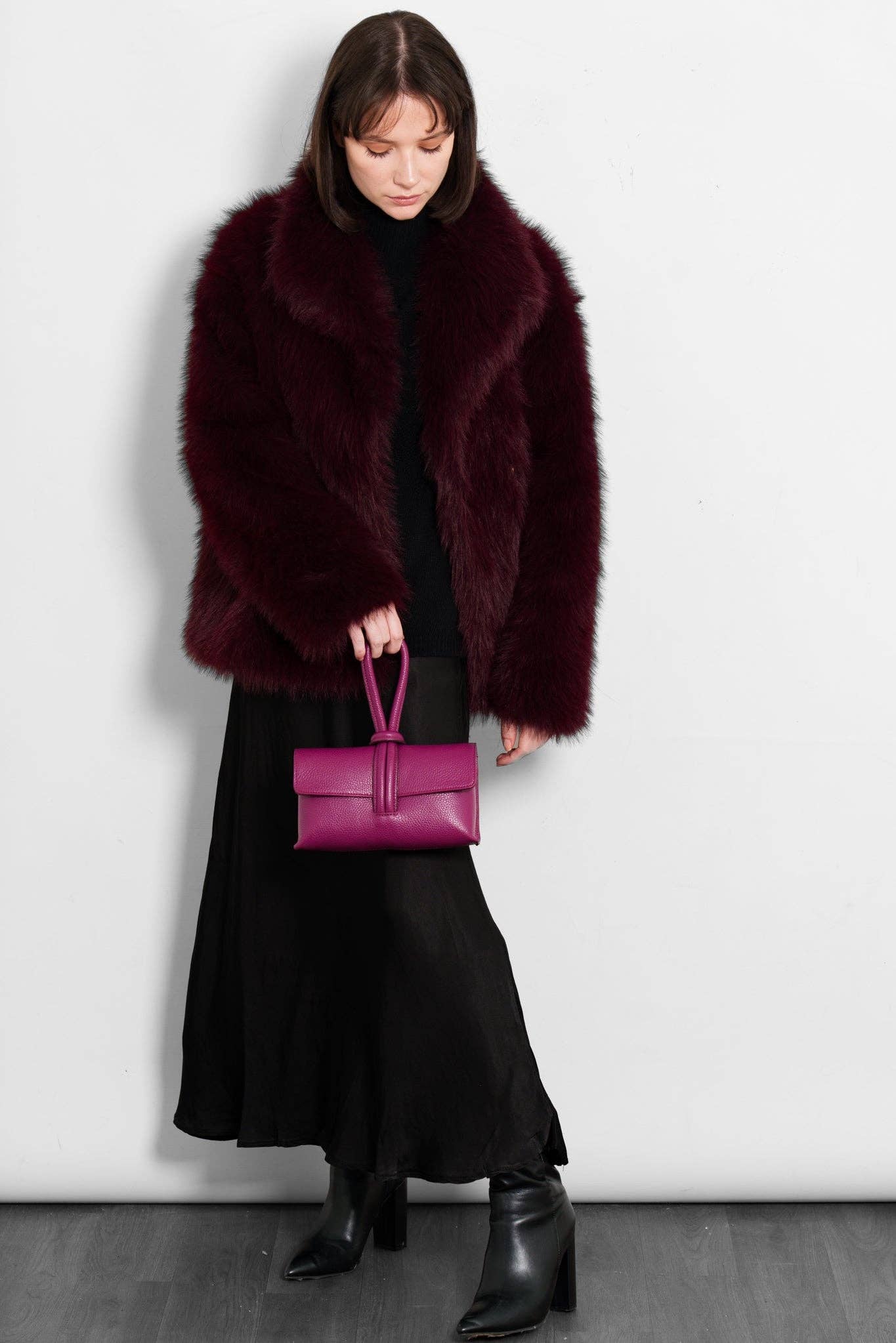 Sarta - Wholesale Fur/Faux Fur Coat - Women's - Monroe Shawl Collar Jacket- Berry, Faux Fur2