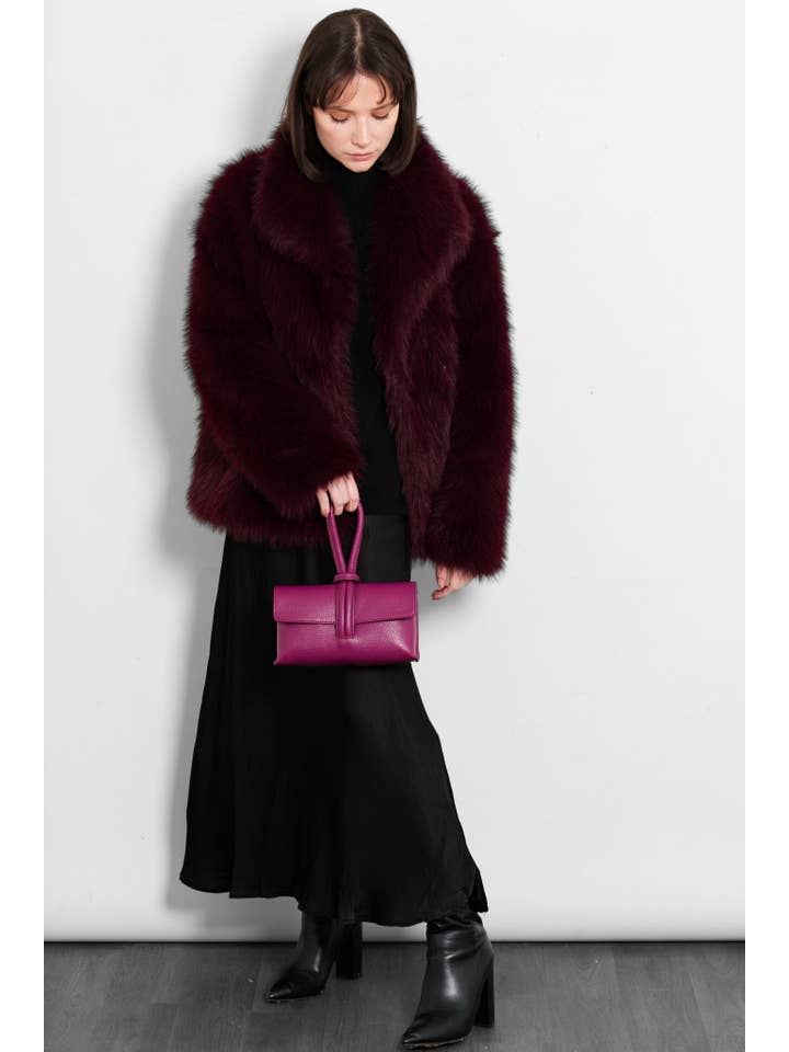 Sarta - Wholesale Fur/Faux Fur Coat - Women's - Monroe Shawl Collar Jacket- Berry, Faux Fur2