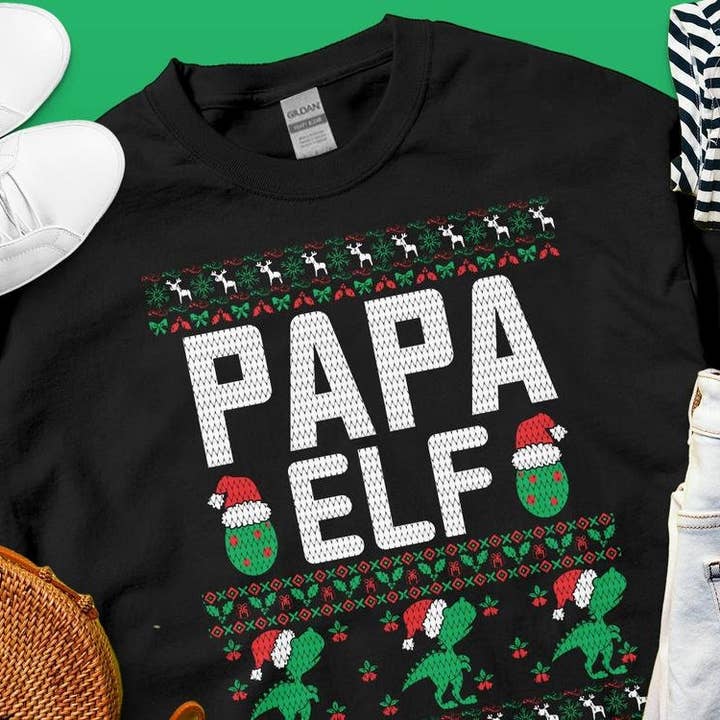 Ugly Christmas Sweater Papa Elf, Xmas Crewneck Pullover for wholesale by PositiveParty