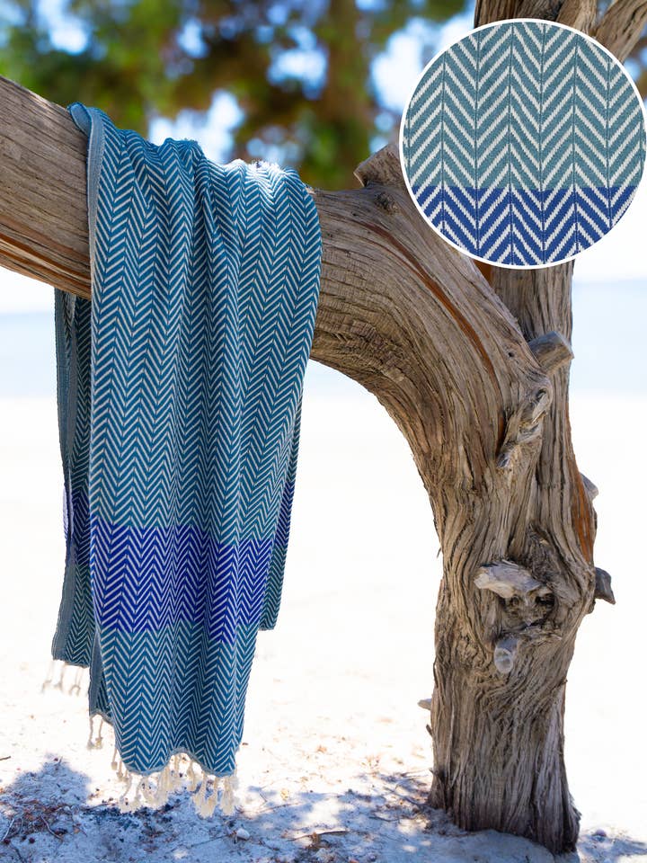 ZAYA Cotton Hammam Towel, Warm Shawl - Green / Blue (180x100 cm) for wholesale by Samimi