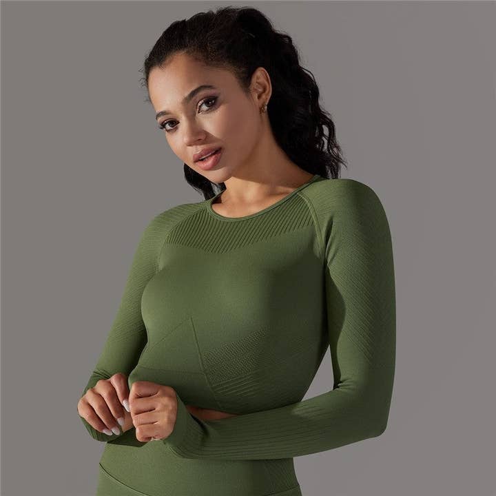 FurDecoration - Wholesale Athletic top – Women′s - Solid Color Ribbed Compression Workout Long Sleeve1