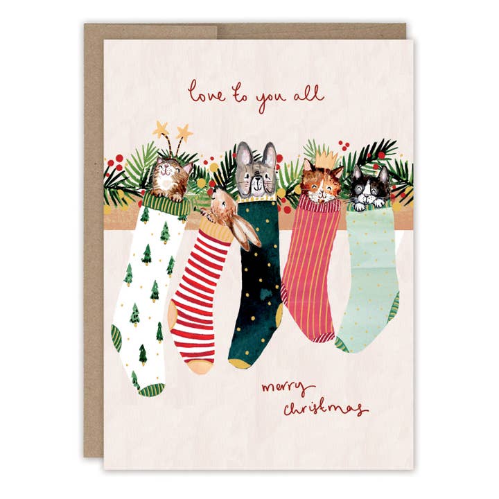 Biely & Shoaf - Wholesale Christmas Card - Animals In Stockings Boxed Holiday Cards - Set of 101