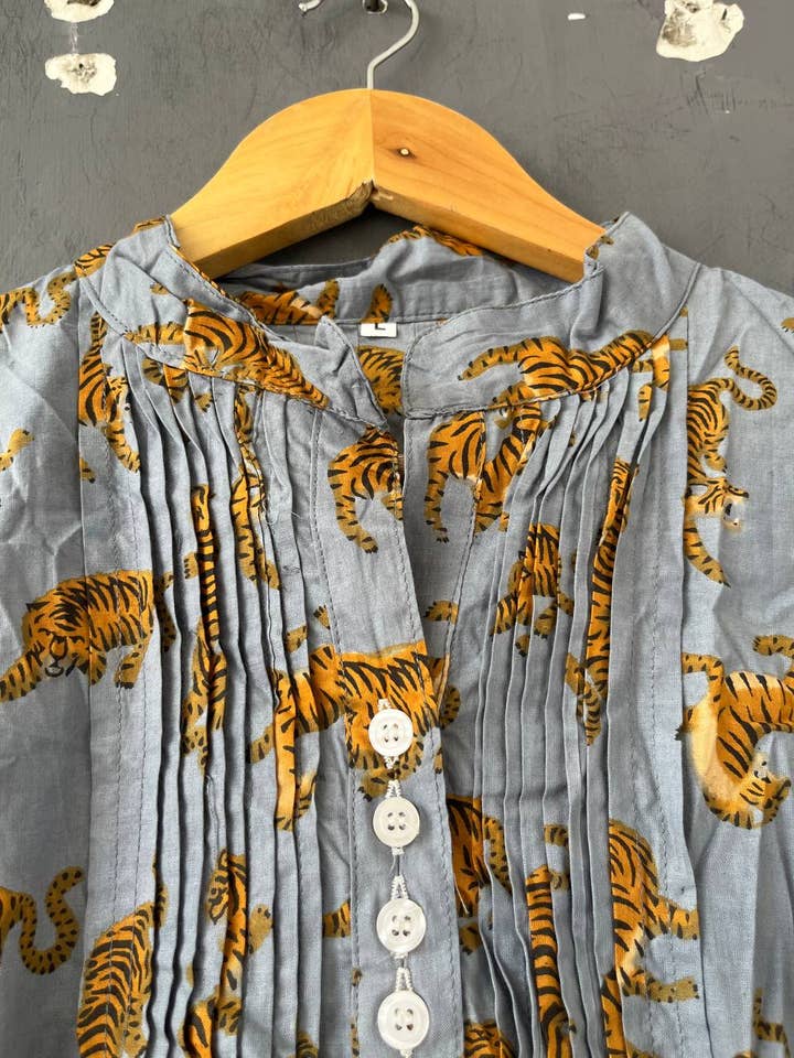 bhavnas boutique - Wholesale Dress - Women's - Tiger Printed Cotton Kurti Indian Handmade Block Print Dress