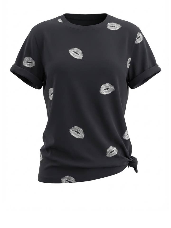 Reign Tee – Printed Cotton Graphic Tee Kisses Black for wholesale by PRIV Collections