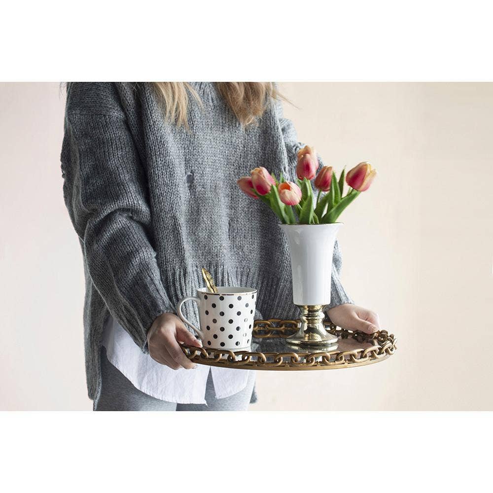 A&B Home Group Inc. - Wholesale Vase - D4.5x8" Elliette Pedestal Vase - White/Gold6