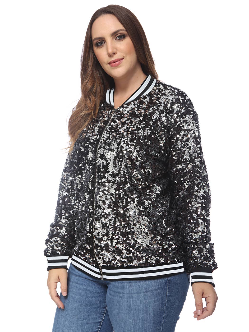 Anna Kaci Wholesale - Wholesale Bomber Jacket - Women's - Plus Size Sequin Bomber Jacket75
