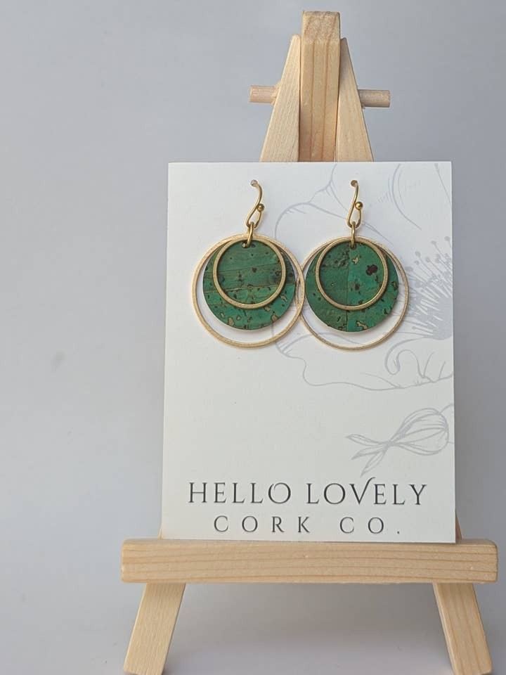 Brass Circle Earrings - Grass Green for wholesale by Hello Lovely Cork Co.