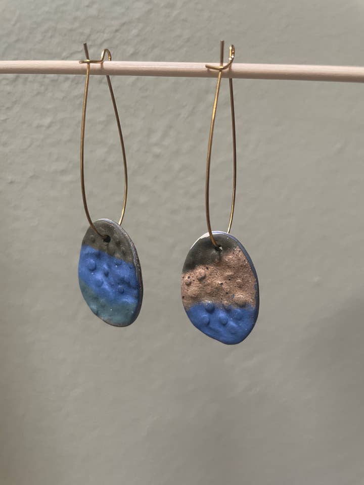 Handmade Ceramic Earring – Blue Pebbled Clay for wholesale by Spring + Vine