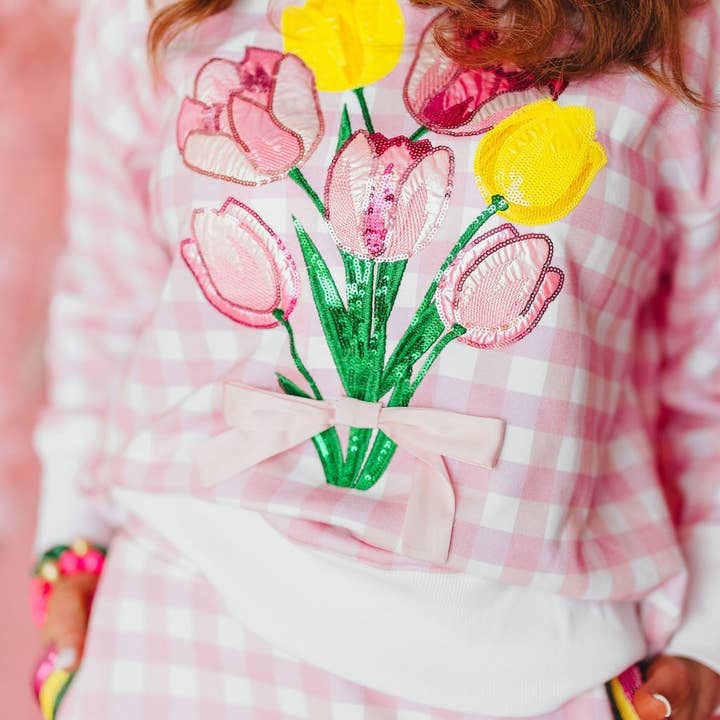 Pink Gingham Bouquet Sweatshirt for wholesale by Brianna Cannon