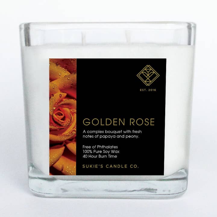 Gouden roos 100% pure soja dubbele lont kaars voor wholesale door Sukie's Candle Co.
