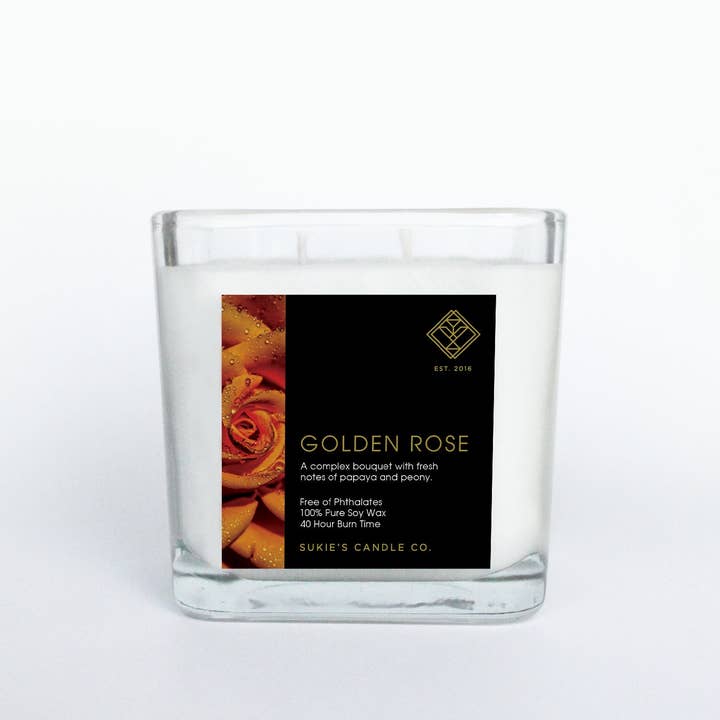 Golden Rose 100% Pure Soy Double Wick Candle for wholesale by Sukie's Candle Co.