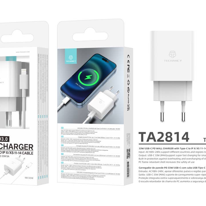 TECHANCY - Wholesale Voedingsadapter/oplader - TECHANCY 33W PD3.0 USB-C snellader met Type-C naar Lightning-kabel4