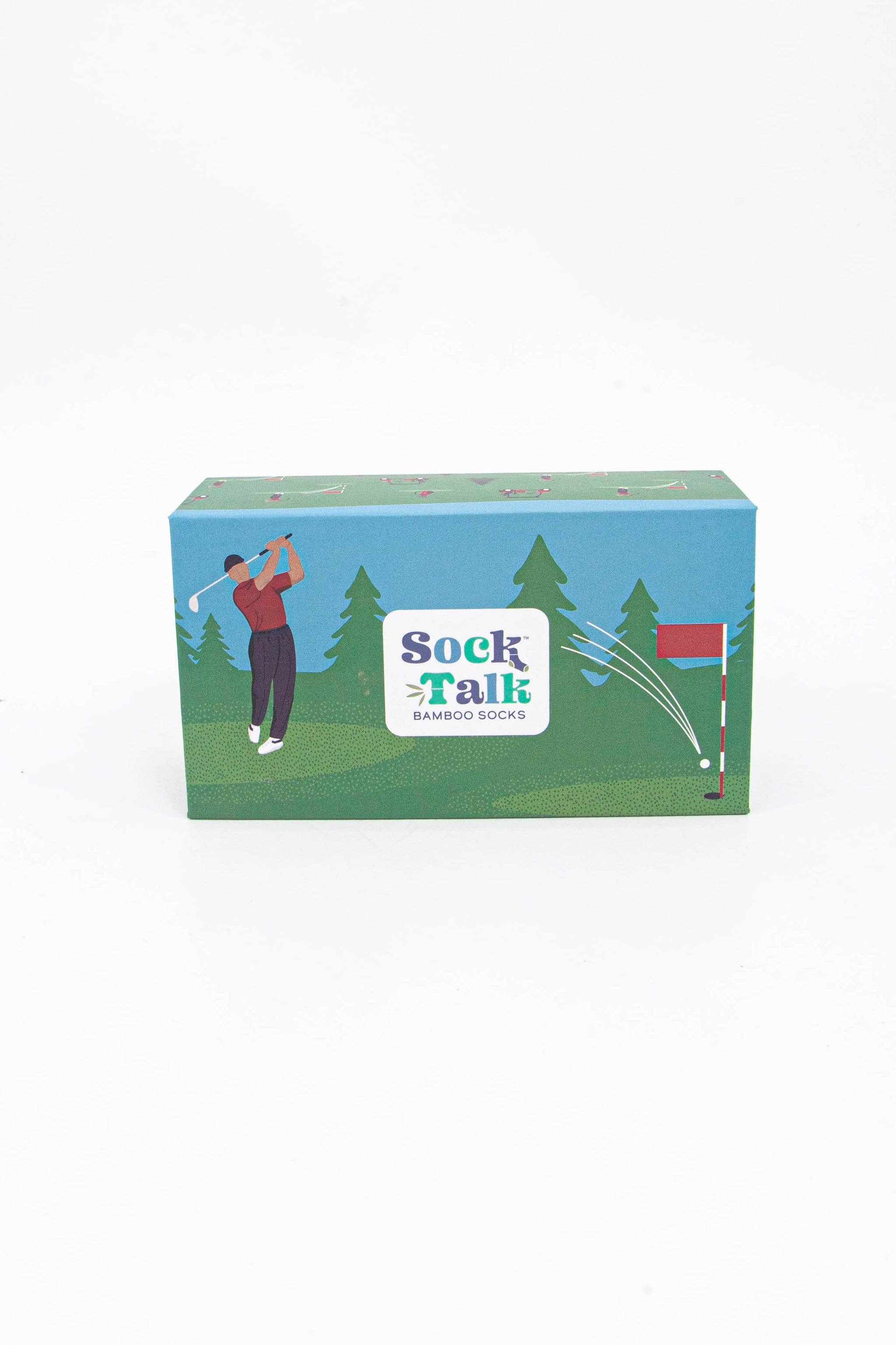 Sock Talk – wholesale Gift box – Bamboo Sock Giftbox - Green, Golfing Scene0