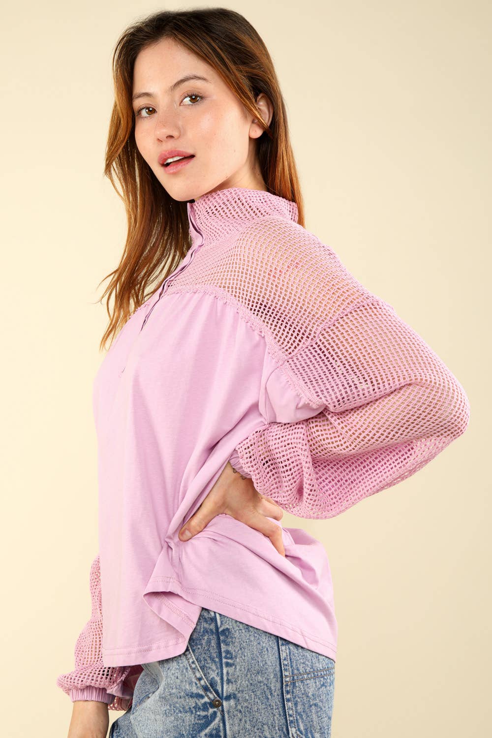 VERY J - Vente Haut en maille – femme - NT11408 - Haut en tricot Henley surdimensionné à col haut6