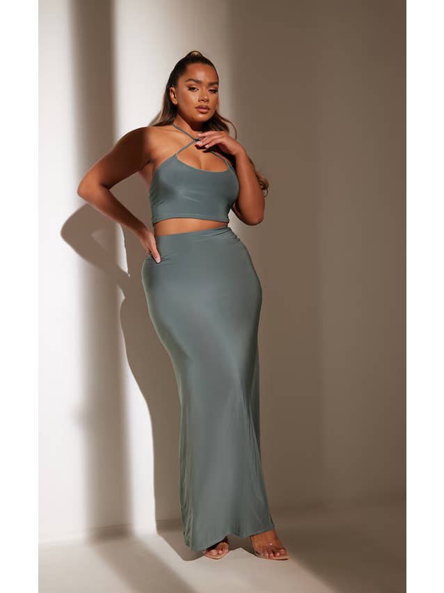 Shape Sea Green Slinky Cross Strap Crop Top for wholesale on Faire