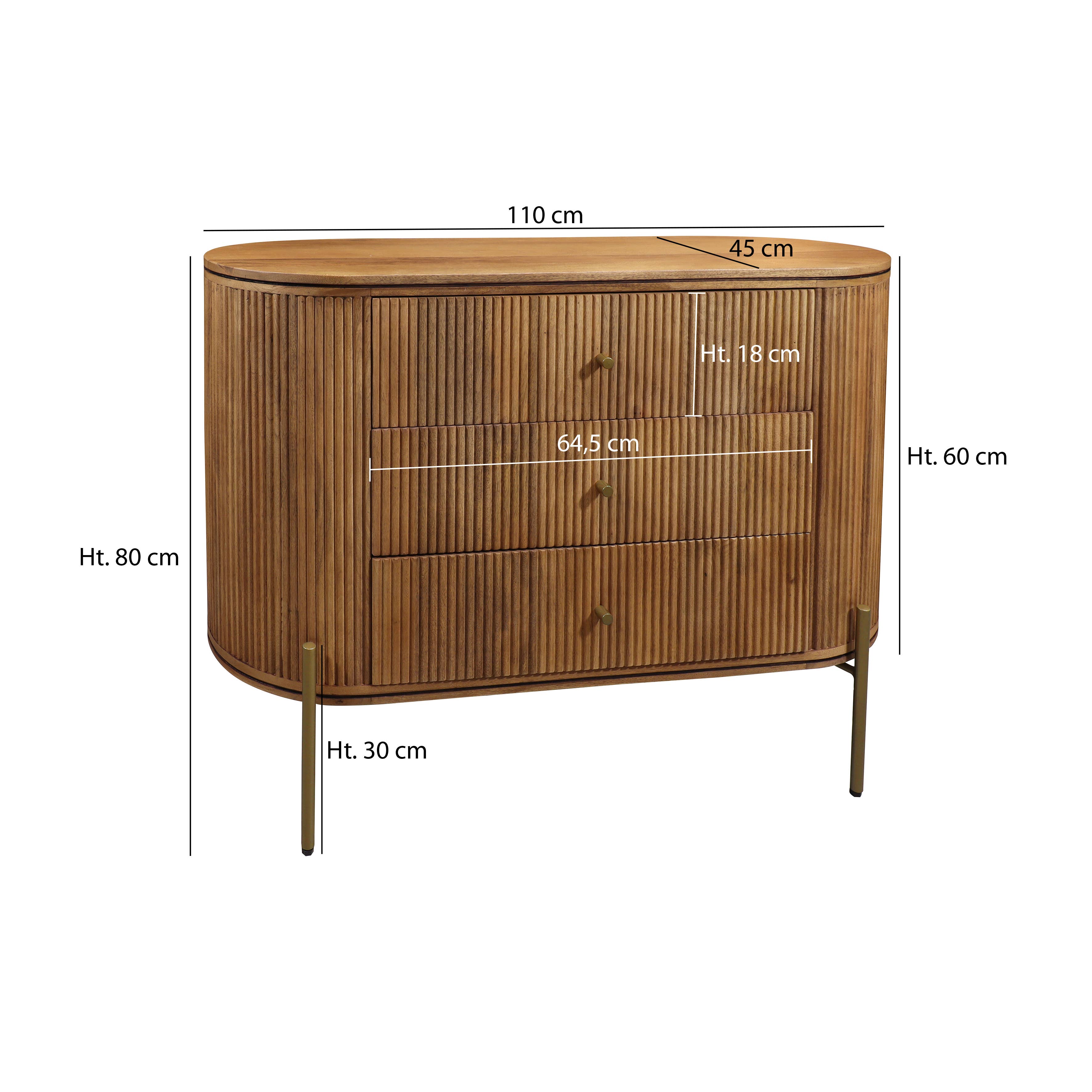 Now's Home - Vente Armoire - COMMODE 3 TIROIRS BOIS DE MANGUIER PIEDS MÉTAL DORÉ 110 LIMA5