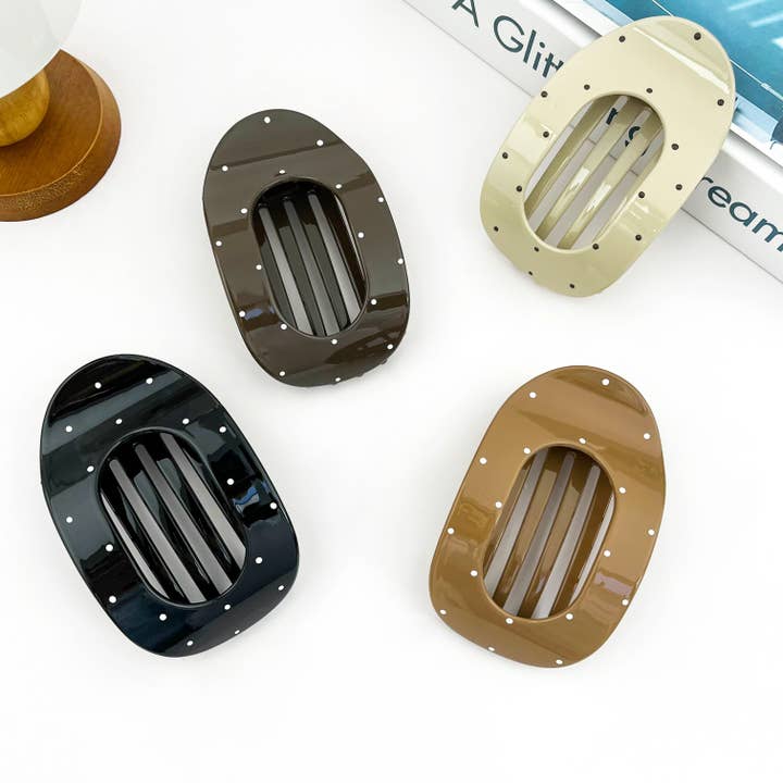 Ganchinho de Cabelo com Bolinhas Simples, Presilha de Cabelo Oval Plana por atacado de SoapElenGlen